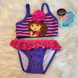 Nickelodeon Dora and Friends 2 Piece Swimsuit Toddler Size 18 Months Pink Purple